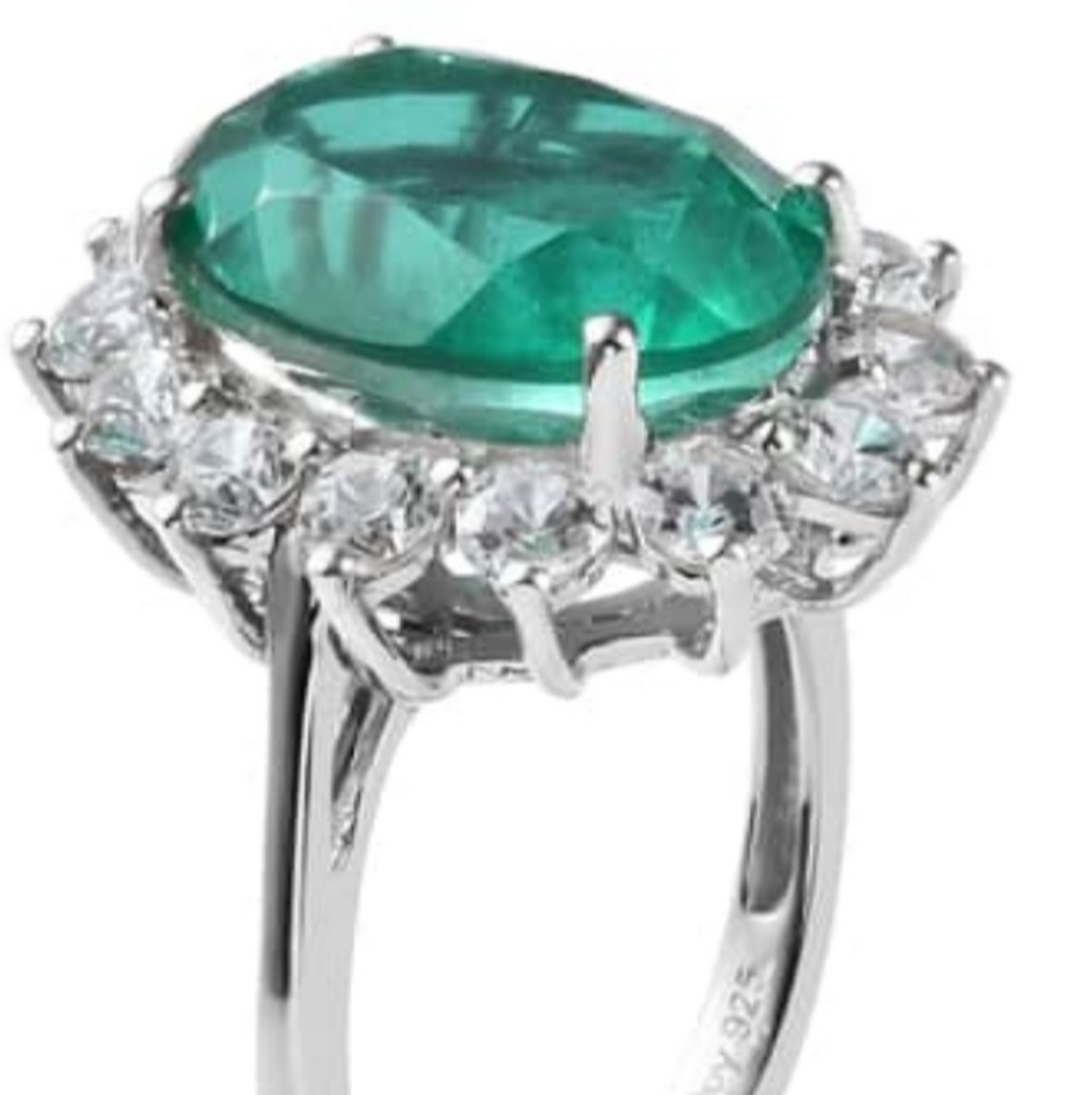 Genuine Emeraldine Quartz and White Zircon Ring Platinum over 925 Size 8… - Picture 4 of 12